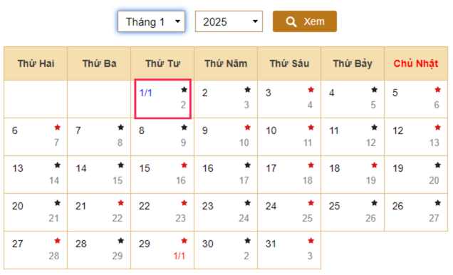 Lịch nghỉ Tết Dương lịch 2025 người lao động được nghỉ mấy ngày?