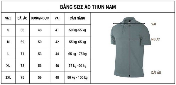 Cách chọn size áo nam XS, S, M, L, XL, XXL theo cân nặng