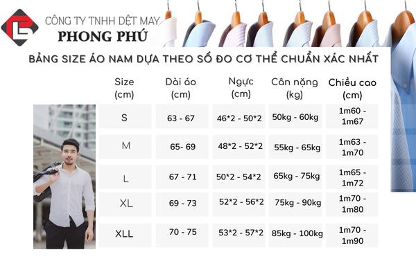 Cách chọn size áo nam XS, S, M, L, XL, XXL theo cân nặng