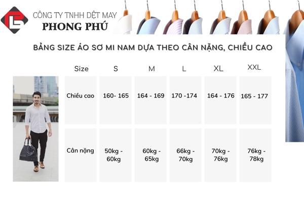 Cách chọn size áo nam XS, S, M, L, XL, XXL theo cân nặng