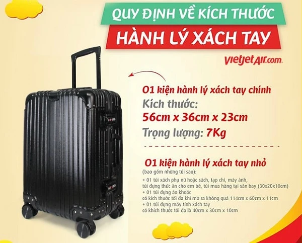 Vali xách tay lên máy bay được xách tay bao nhiêu kg?
