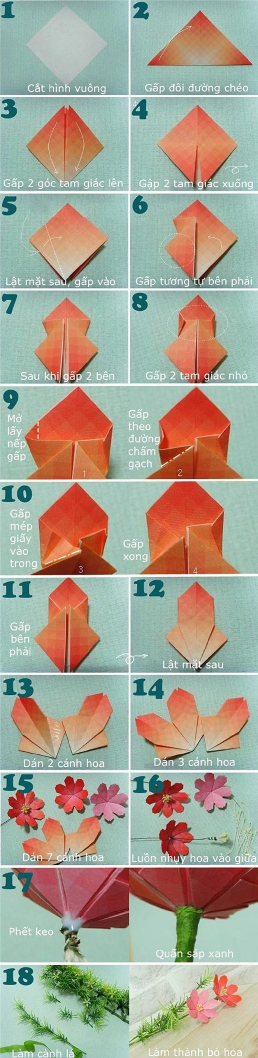 Gấp hoa: Cách gấp hoa giấy Origami đơn giản nhưng bắt mắt