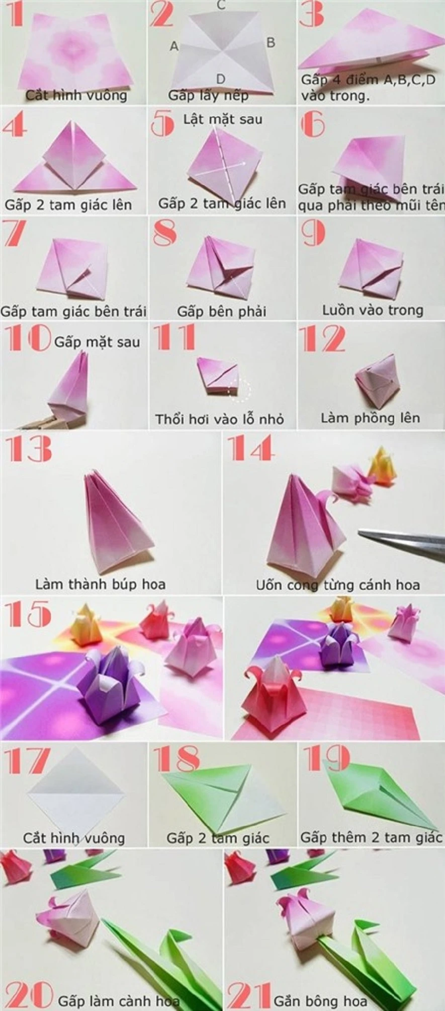 Gấp hoa: Cách gấp hoa giấy Origami đơn giản nhưng bắt mắt