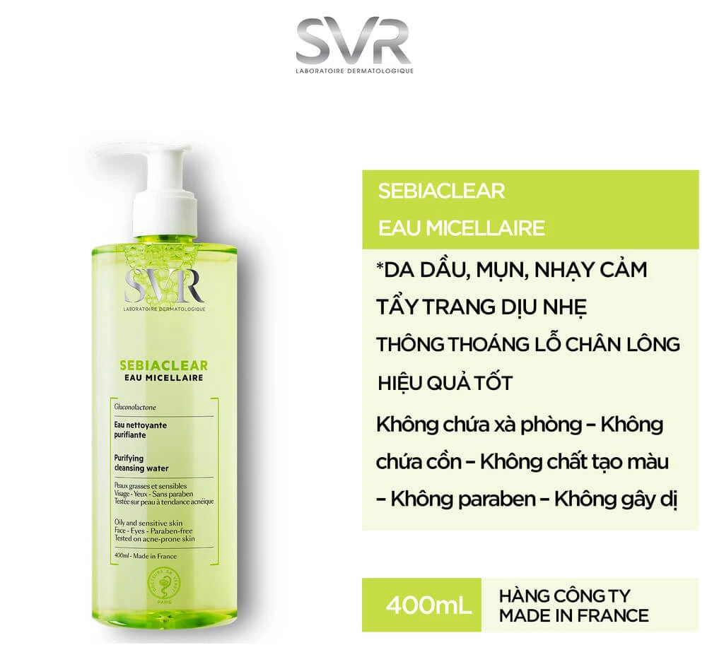 Nước Tẩy Trang SVR Loại Bỏ Dầu Nhờn Cho Da Dầu Mụn Nhạy Cảm 400ml
