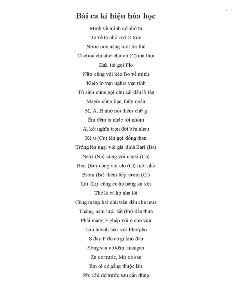 Bảng Hóa Trị Cơ Bản lớp 8 và Bài Ca Hóa Trị để học thuộc