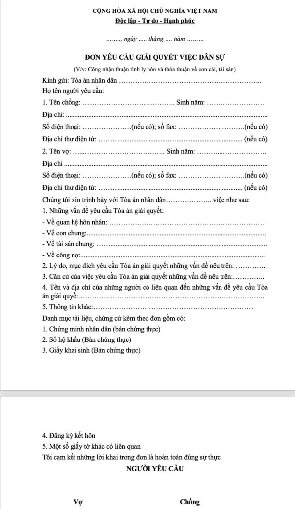 Tải mẫu đơn ly hôn viết sẵn - Cập nhật mới nhất năm 2024