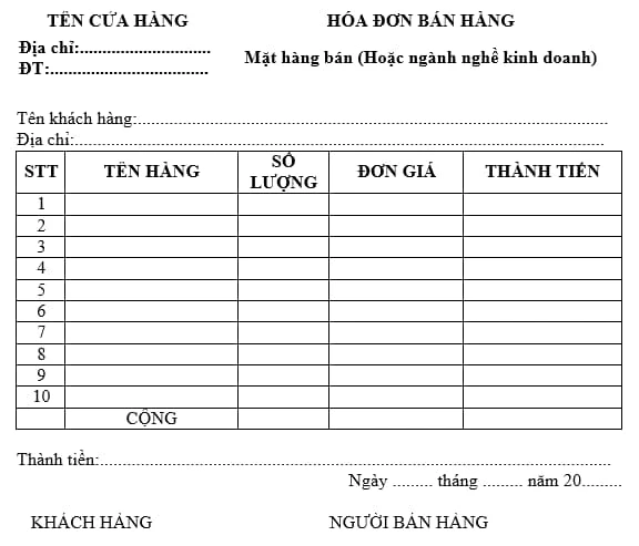 Tiêu chuẩn hóa đơn bán lẻ theo quy định hiện hành