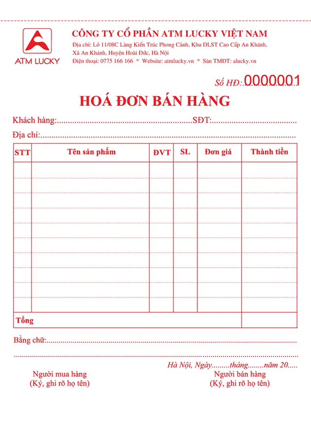 Mẫu hóa đơn bán lẻ, bán hàng đẹp, thông dụng file Word - PDF
