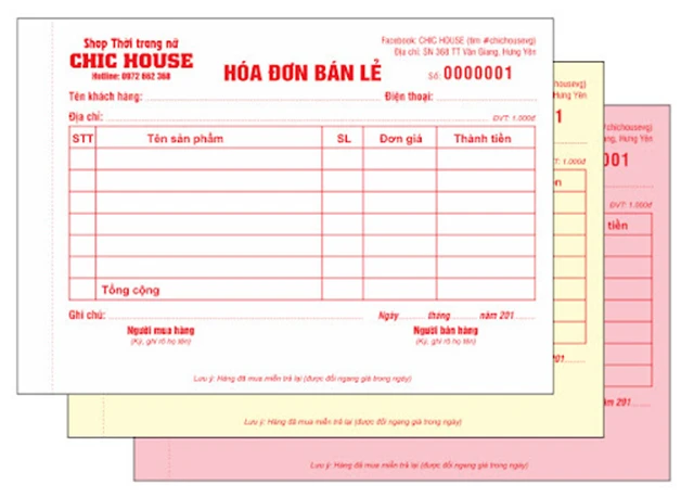 Mẫu hóa đơn bán lẻ, bán hàng đẹp, thông dụng file Word - PDF