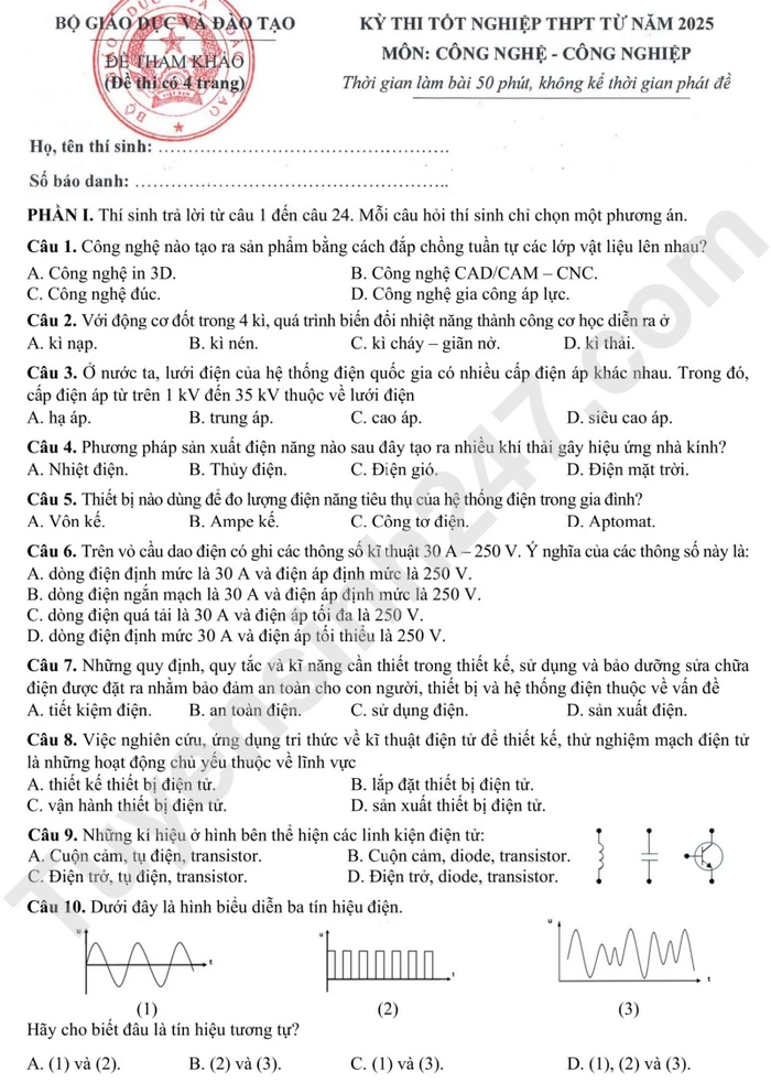 Bộ GD công bố đề minh họa tốt nghiệp THPT 2025 - Tất cả các môn