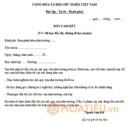 8 Mẫu bản cam kết về học tập của học sinh mới nhất 2024