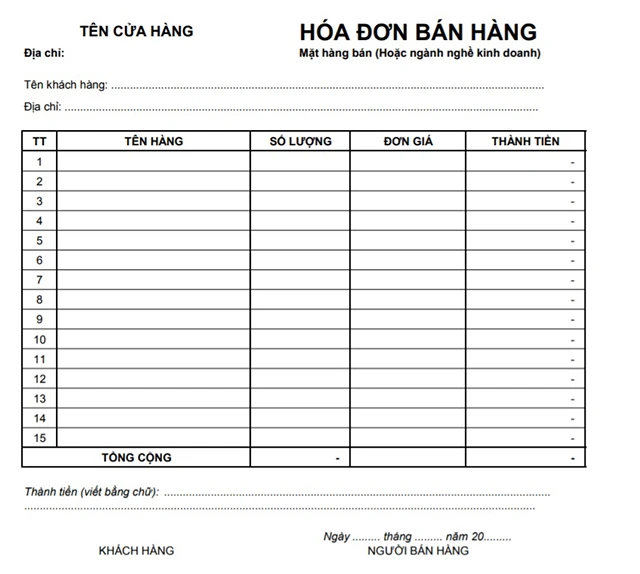 Mẫu hóa đơn bán lẻ, bán hàng đẹp, thông dụng file Word - PDF