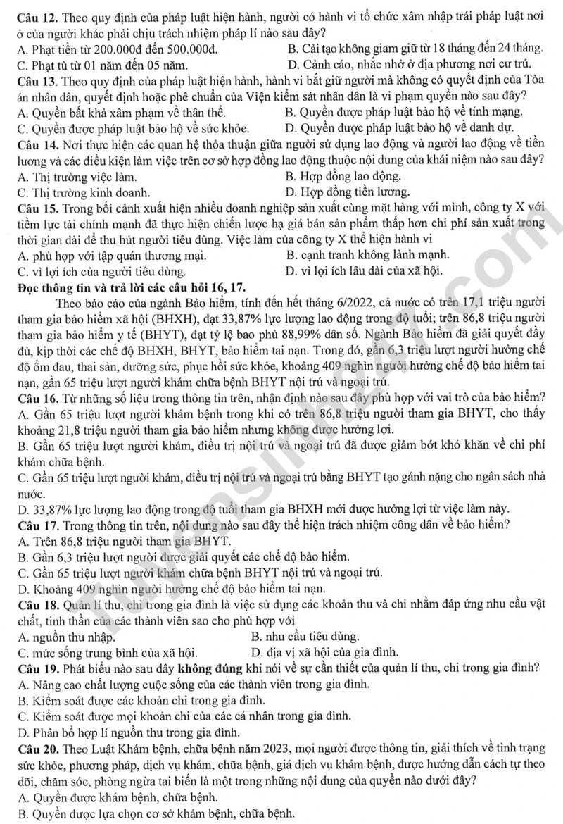 Bộ GD công bố đề minh họa tốt nghiệp THPT 2025 - Tất cả các môn