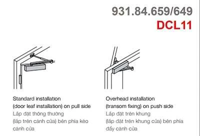 Tay co thủy lực hafele DCL11 931.84.643 mạ đen, không giữ cửa, cửa 60kg, lắp nổi