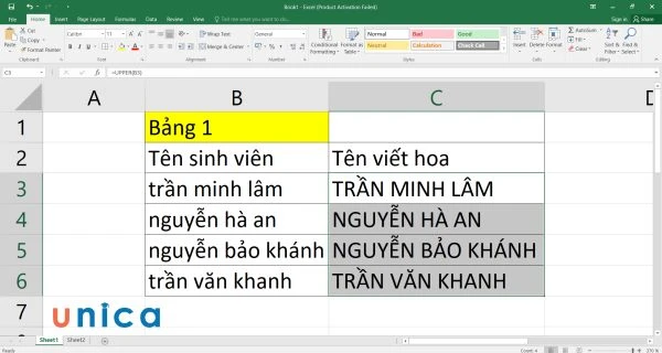 6 cách viết hoa chữ cái đầu trong Excel đầy đủ chi tiết nhất