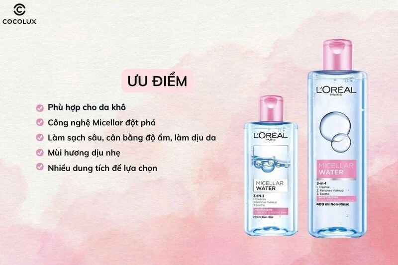 Review nước tẩy trang loreal màu hồng cho da khô