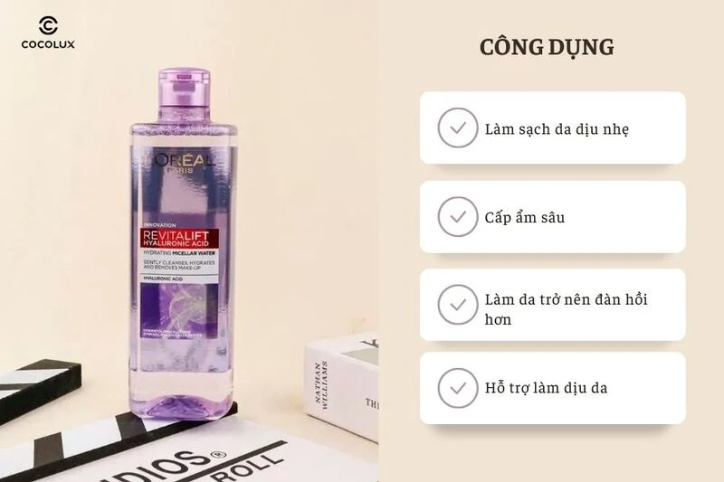 Review Nước Tẩy Trang Loreal Màu Tím Revitalift Hyaluronic Acid Micellar Water Cấp Ẩm, Căng Mịn Da