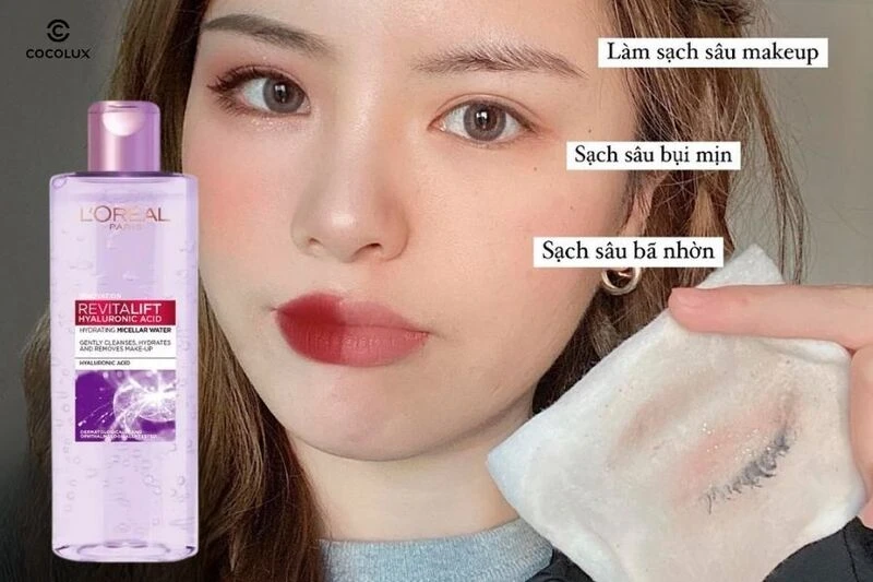 Review Nước Tẩy Trang Loreal Màu Tím Revitalift Hyaluronic Acid Micellar Water Cấp Ẩm, Căng Mịn Da