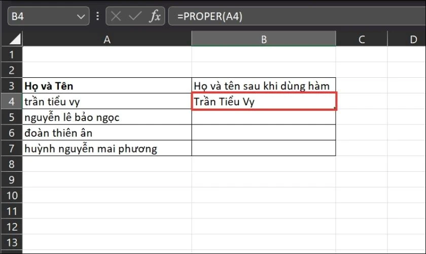 Hướng dẫn mẹo viết hoa chữ cái đầu trong Excel nhanh gọn