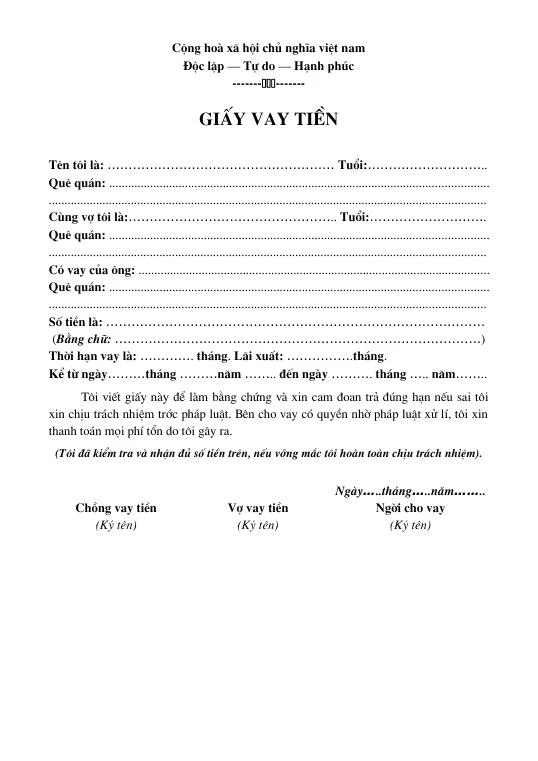 10+ mẫu giấy vay tiền cá nhân, hộ gia đình viết tay hợp pháp mới nhất 12/2024