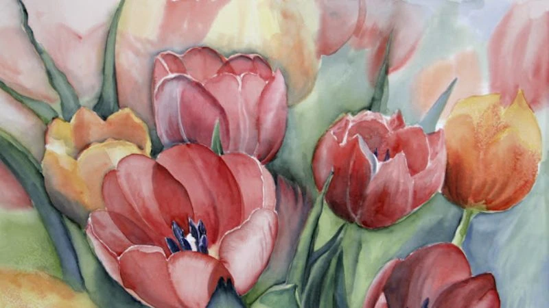 Vẽ hoa tulip ấn tượng nhất, mẫu tranh hoa tulip đẹp dễ vẽ