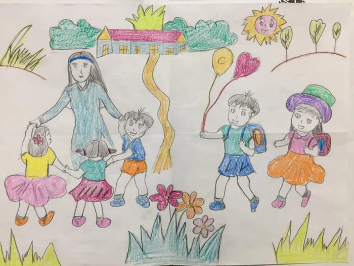 Bức tranh vẽ ngôi trường hạnh phúc tuyệt vời nhất