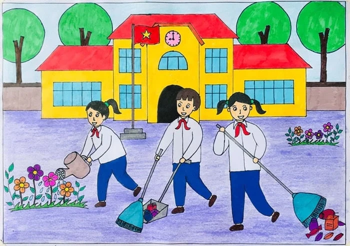 Bức tranh vẽ ngôi trường hạnh phúc tuyệt vời nhất