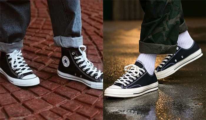 Làm phép so sánh giữa giày Converse cổ cao và cổ thấp