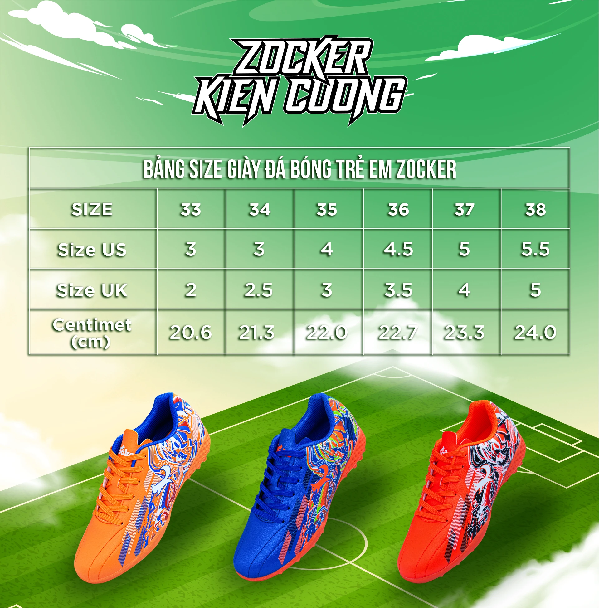 Giày đá bóng trẻ em Zocker Kiên Cường Royal Blue/Orange