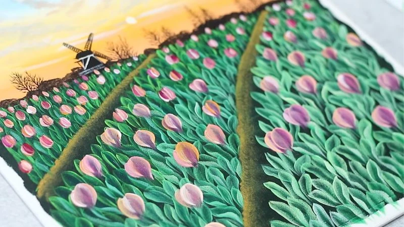 Vẽ hoa tulip ấn tượng nhất, mẫu tranh hoa tulip đẹp dễ vẽ