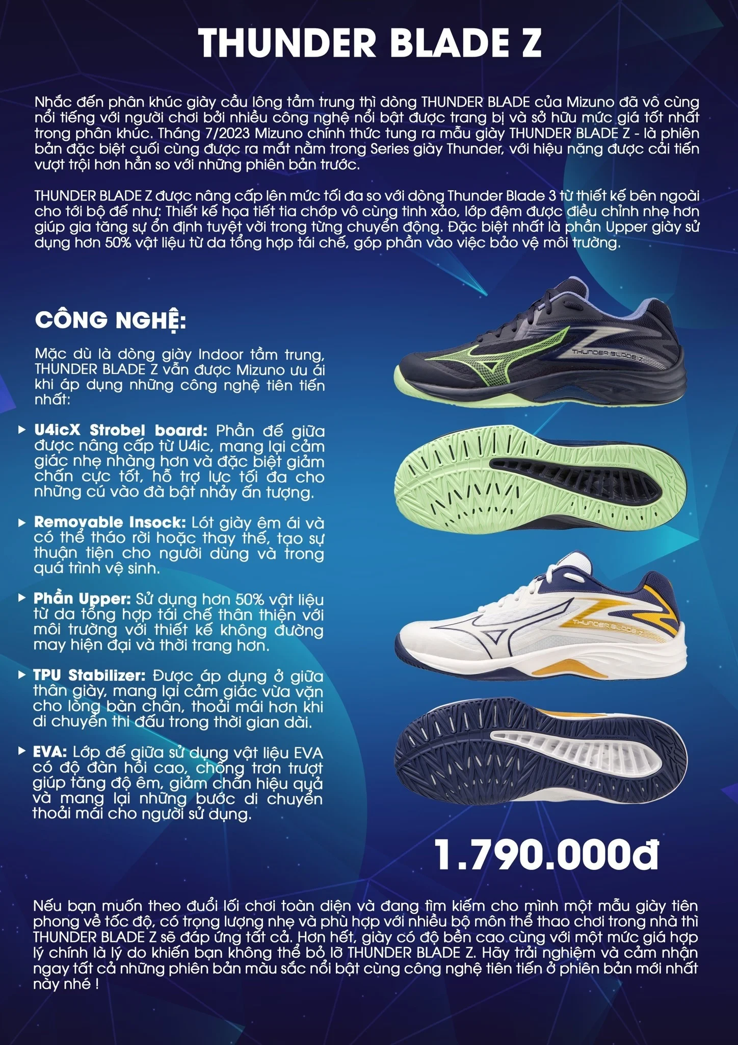 Giày cầu lông Mizuno Thunder Blade Z Chính hãng – Mizuno Việt Nam