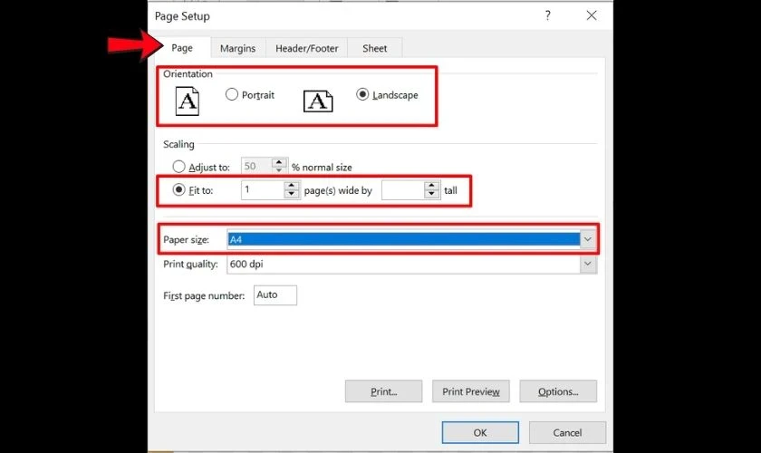 Hướng dẫn cách in Excel vừa trang giấy A4