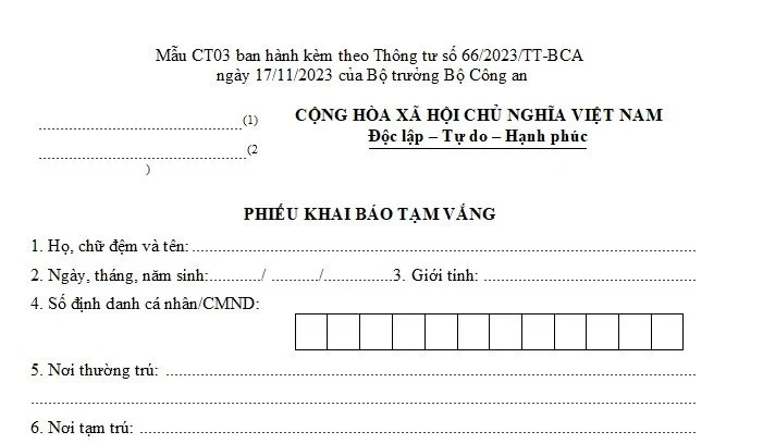 Mẫu giấy đăng ký tạm trú, tạm vắng mới nhất năm 2024