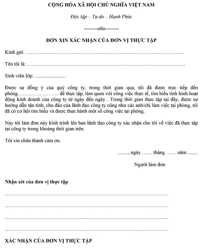 Mẫu giấy xác nhận thực tập 2024 mới nhất