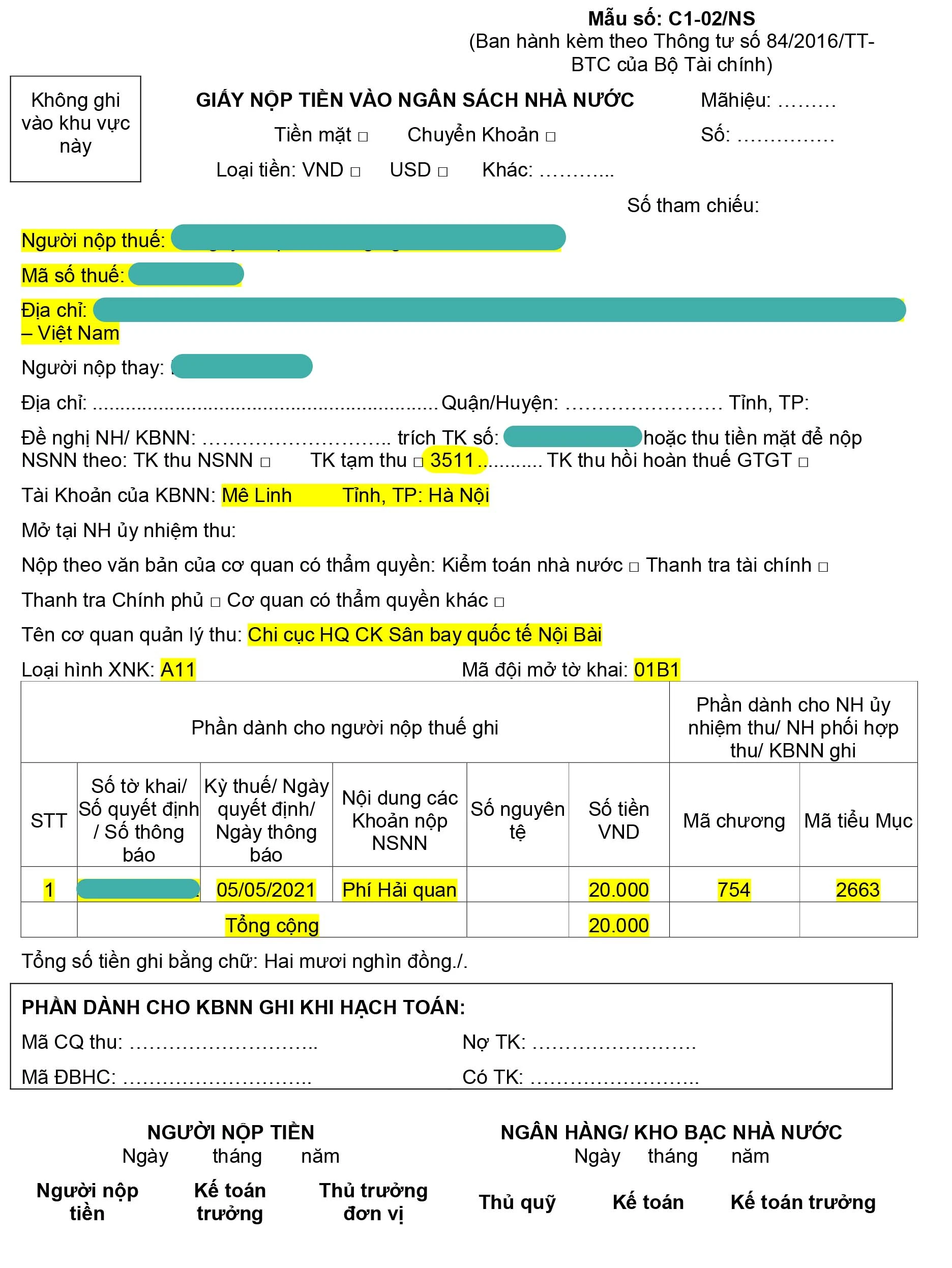Giấy nộp tiền vào ngân sách nhà nước là gì?