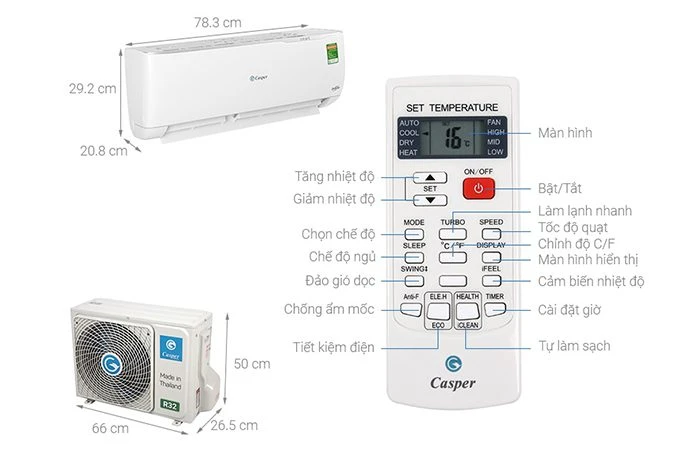 Hướng dẫn sử dụng điều khiển điều hòa Casper 1 chiều