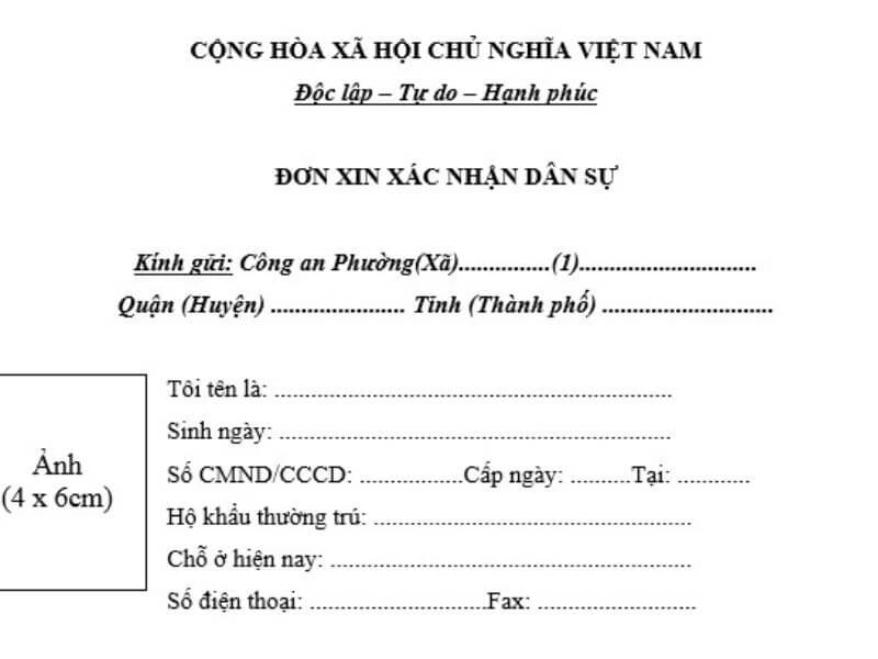 Mẫu giấy xác nhận dân sự | Đơn xin xác nhận dân sự đi làm 2024
