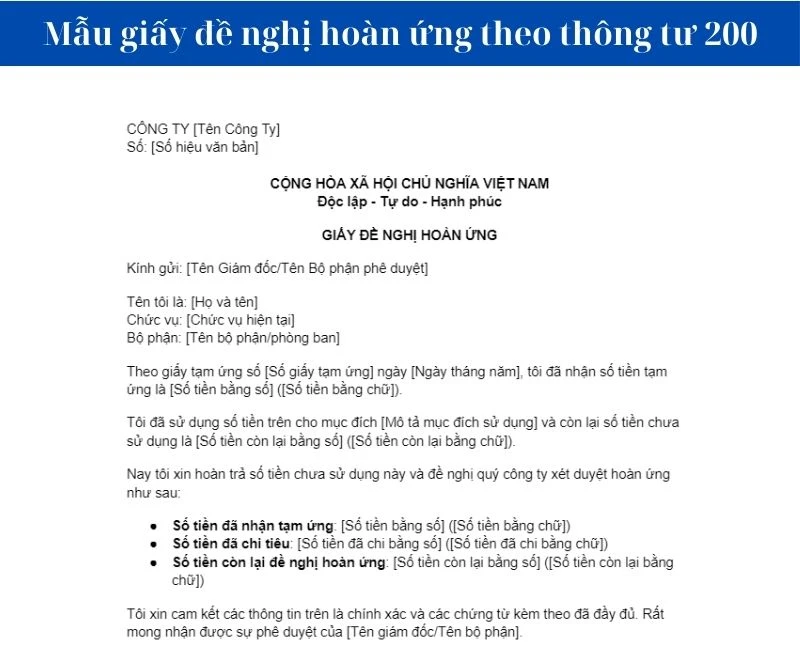 Mẫu giấy đề nghị tạm ứng theo thông tư 200 [Mẫu - 03 TT]