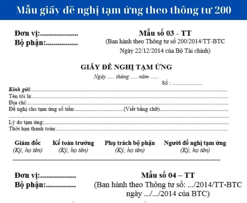 Mẫu giấy đề nghị tạm ứng theo thông tư 200 [Mẫu - 03 TT]