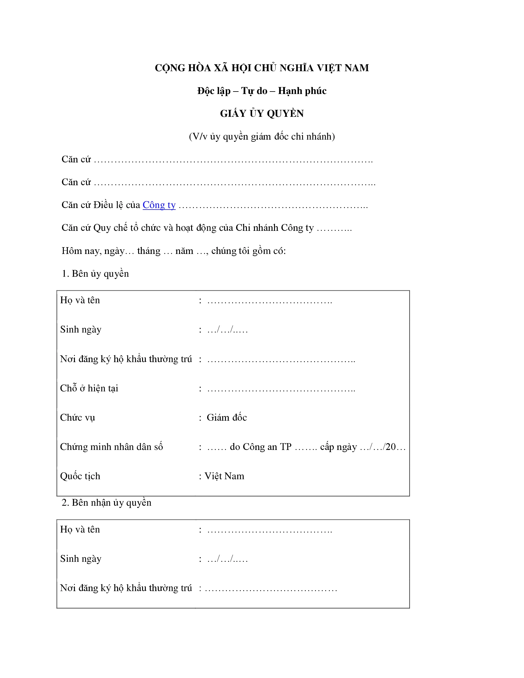 Mẫu giấy uỷ quyền cho người thân cập nhật mới nhất