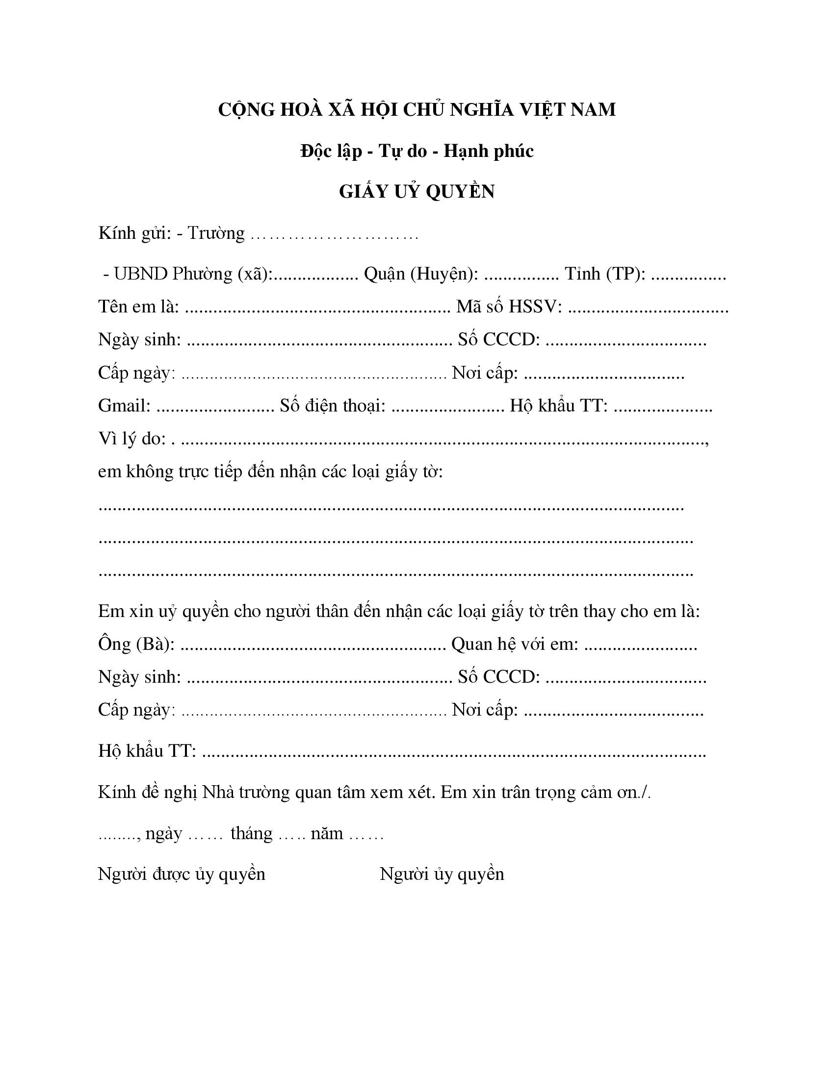 Hướng dẫn mẫu giấy ủy quyền có xác nhận của địa phương