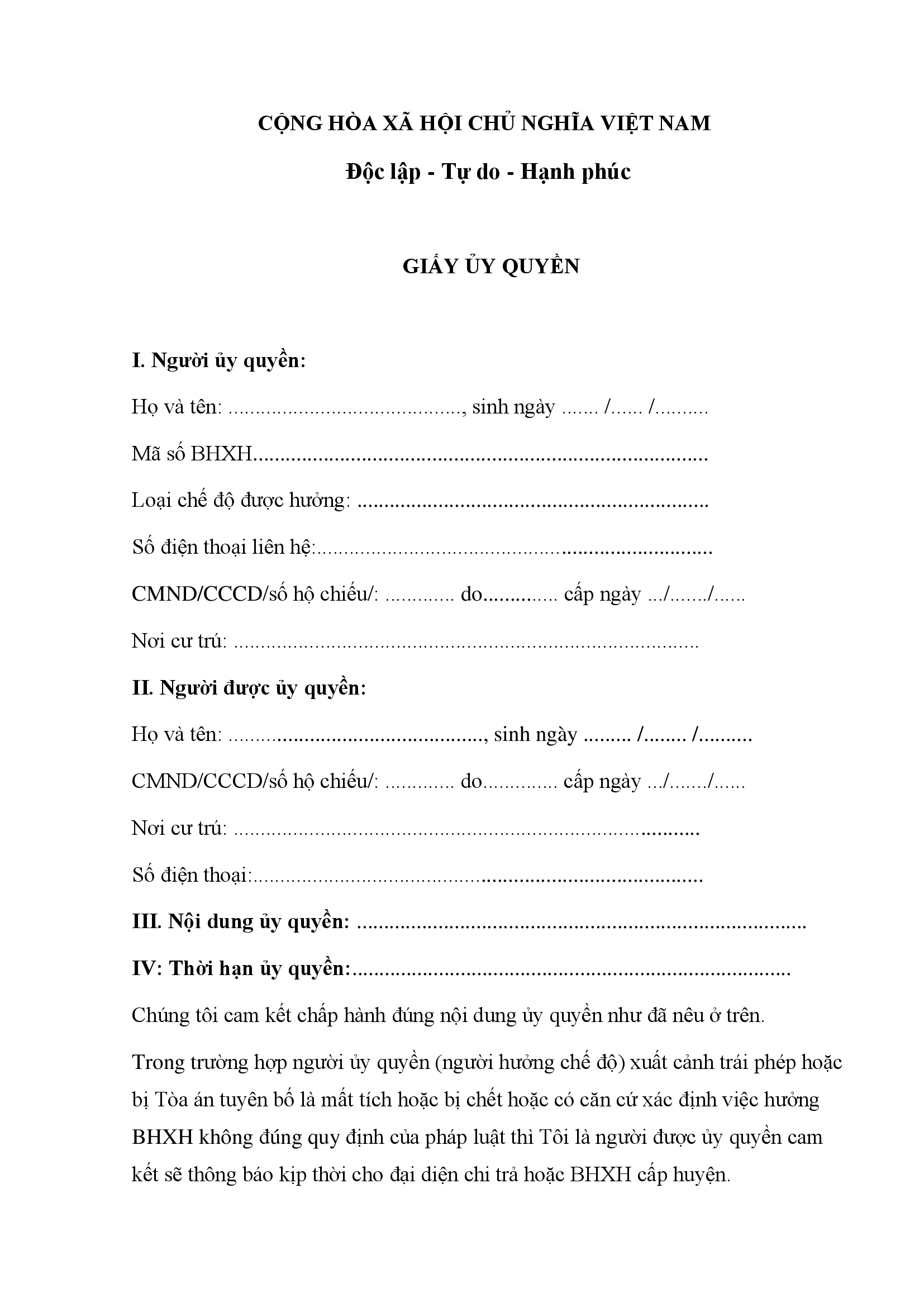 Mẫu giấy uỷ quyền cho người thân cập nhật mới nhất