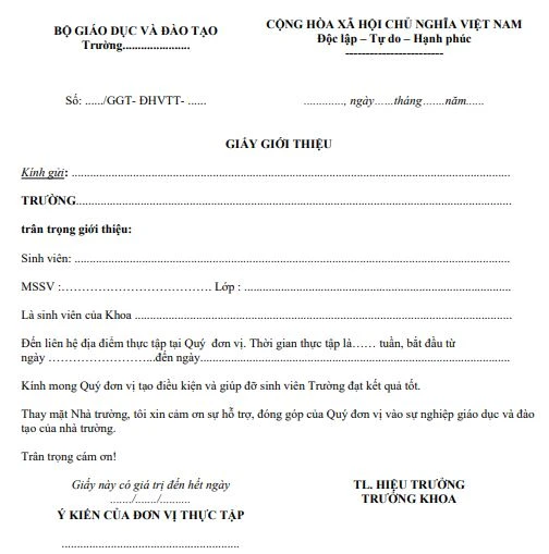 Giấy giới thiệu thực tập: Hướng dẫn và mẫu tham khảo