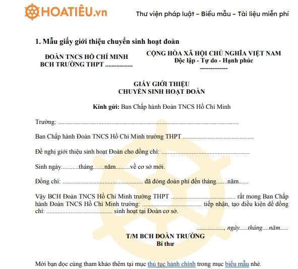 Giấy chuyển sinh hoạt đoàn và quy trình thực hiện